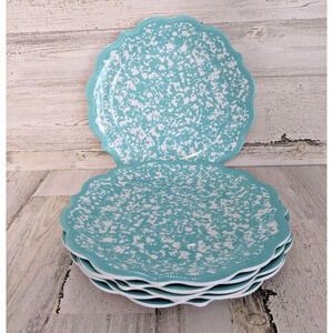 The Pioneer Woman Country Splatter 6 Melamine Dinner Plates Teal White Set Lot